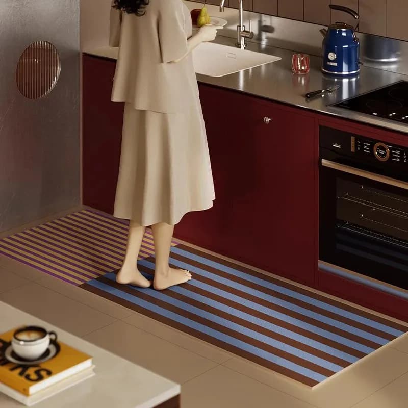VIKAMA Kitchen Floor Mat, PVC Leather Oil-proof Waterproof Non-slip Washable Rug for Home Decor