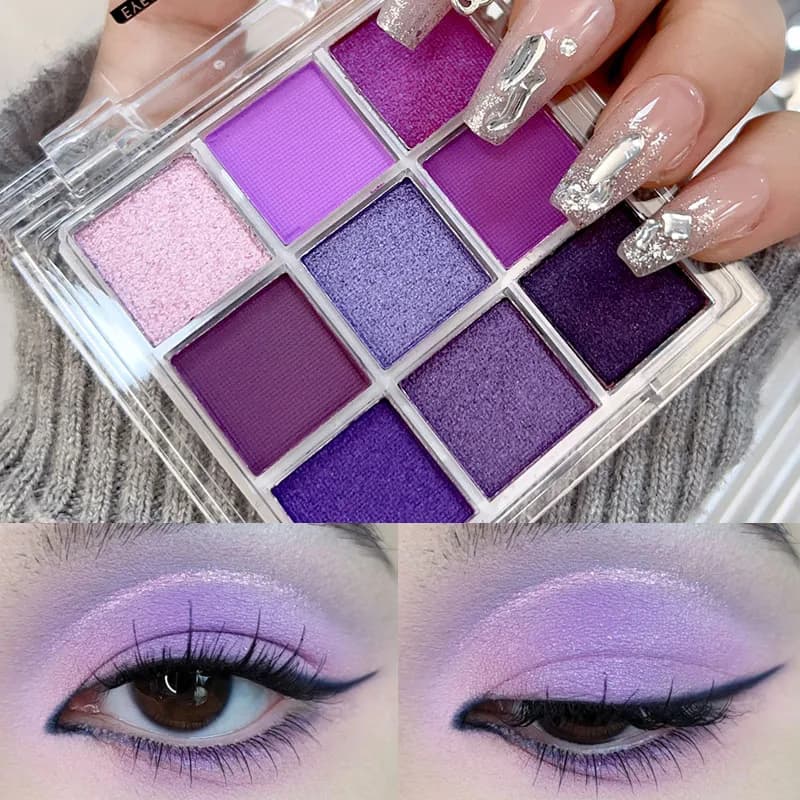 Glittered Shade Palettes 9 Colors Waterproof Smoke Purple Shimmer Pearl Acrylic Shade Shade Palette Eyes Makeup Pigments