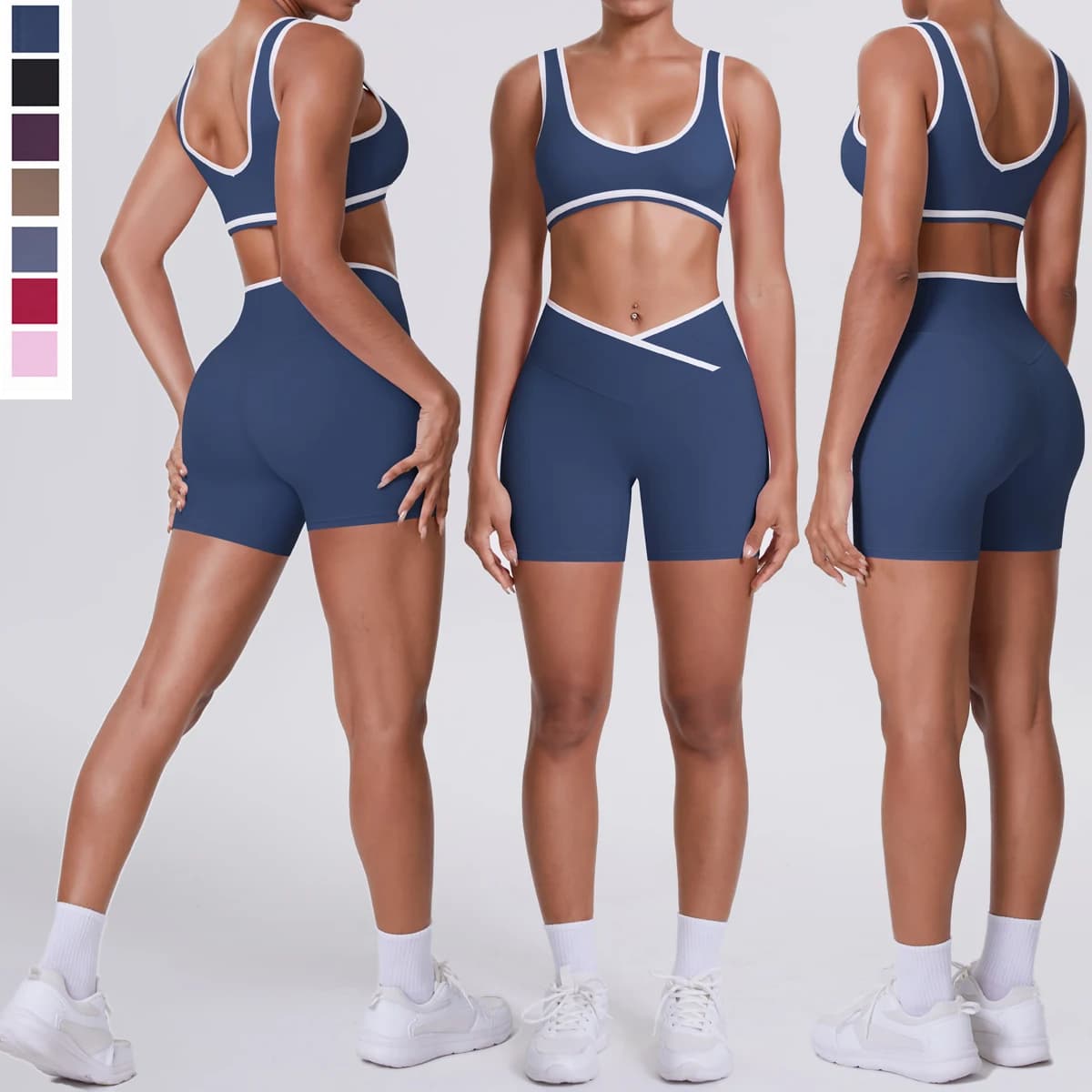 Nuovo reggiseno da yoga pantaloncini fitness set design incrociato a vita alta fitness sport pantaloni da yoga vendite calde estive abbigliamento fitness yoga