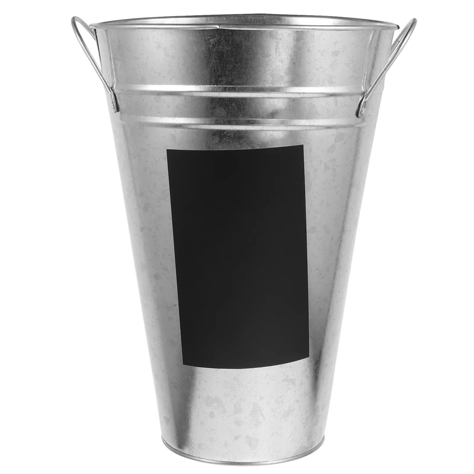 1Pcs Iron Sheet Flower Bucket Black Board Sticker Waterproof Silver 30Cm Hydroponics Metal Vase for Garden Shop Display Ornament