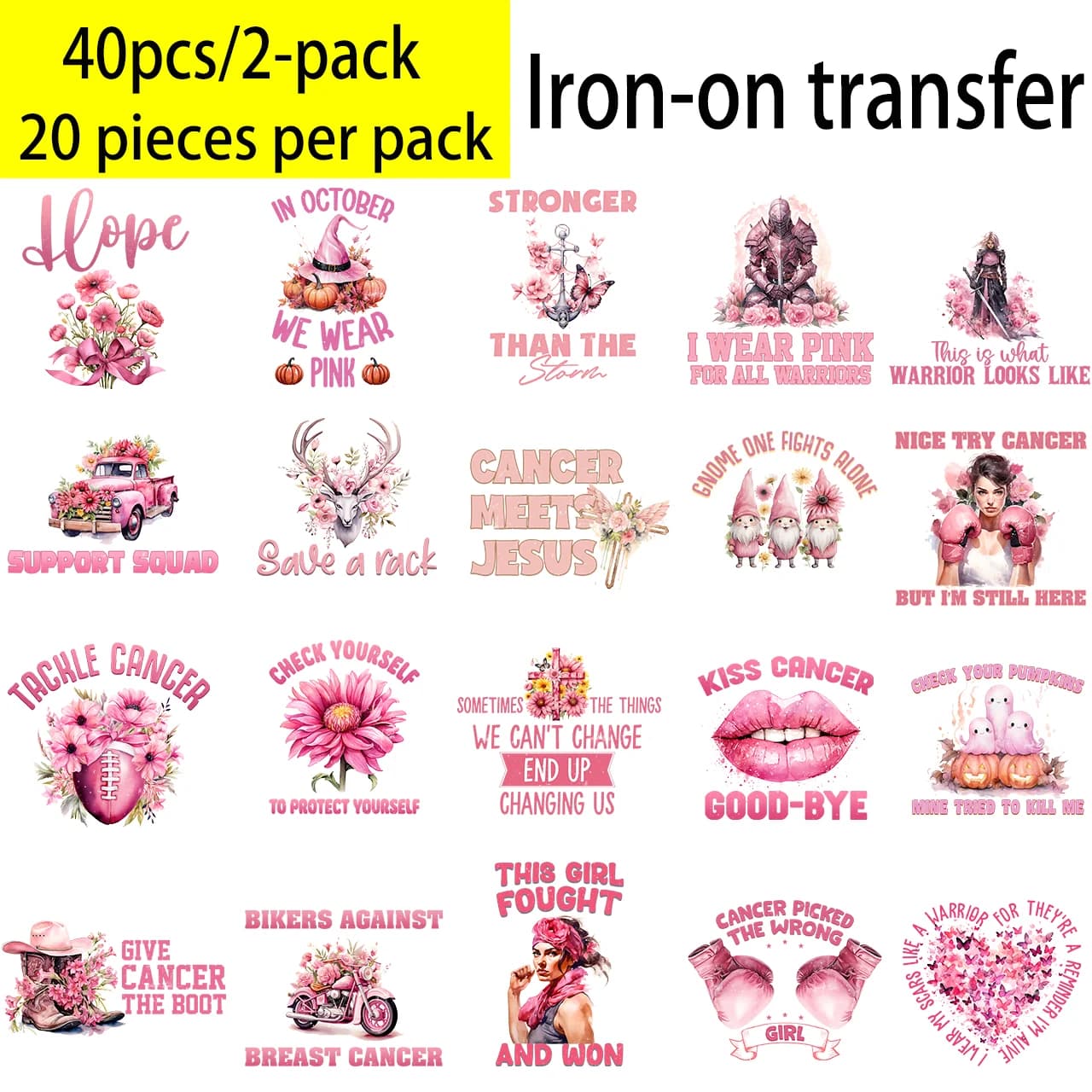 Set of 20 pieces of painted thermoadhesive patches, pink theme, thermotransferable adhesives, suitable for DIY T-shirts, bags, pillows, etc.