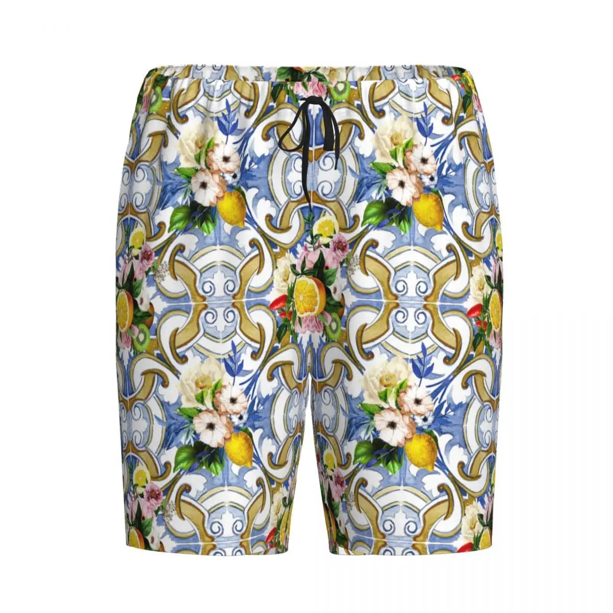 Custom Sicilian Tiles,mediterranean,mosaic,lemons Shorts Sleeping Pants Men Pajama Pants Lounge Sleep Sleepwear Bottoms