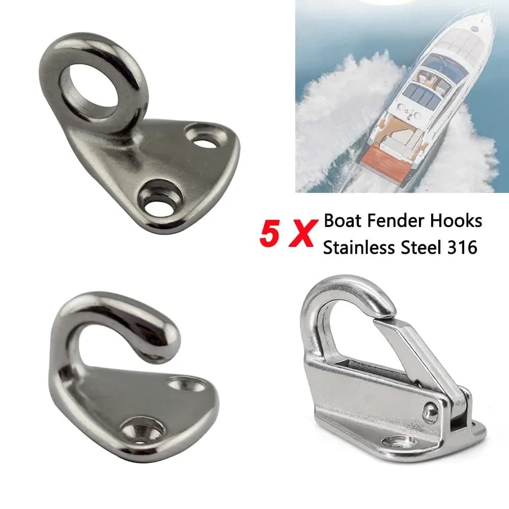 5 X Stainless Steel 316 Boat Fender Hooks Spring Snap Attach Rope Locked Fending Hook Eye Sail Tug Ship Marine Hardware Boats