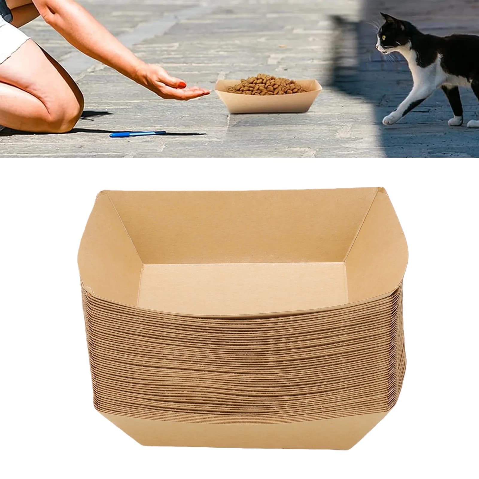 50 Pezzi Vaschette di Carta da 16oz per Alimenti, Ciotole Riutilizzabili in Carta Kraft per Patatine Fritte, Nachos, Snack, Hot Dog, Taco, BBQ, Popcorn