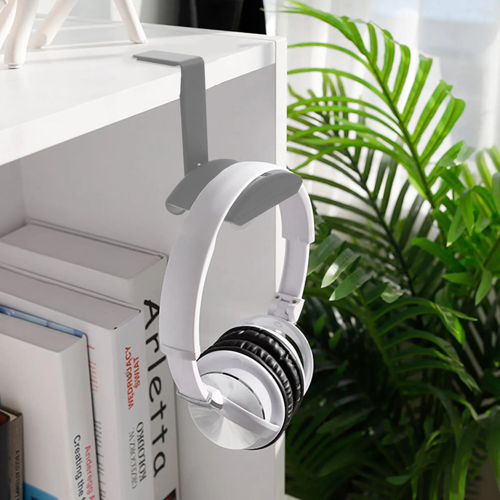 Heavy Duty Anodized Metal Headphone Holder Under Desk Clamp Hook with Curved PU Pad Headset Stand Hanger for Gaming Pc Desk