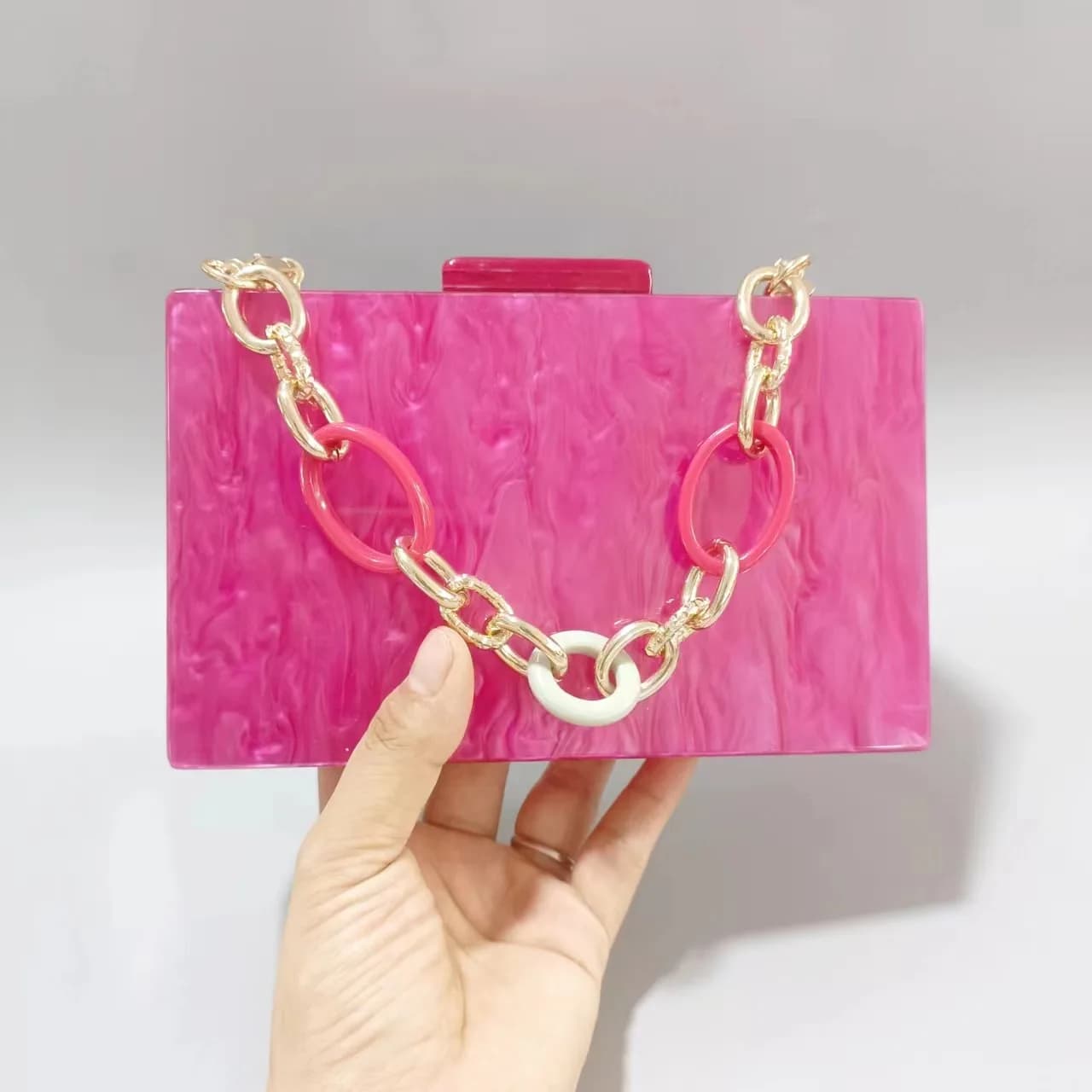 Pink Red Acrylic Women's Bag Shoulder Bag with Fashion Wedding Dinner Chain Bolsas De Mujer Bolso De Fiesta Bolso De Fiesta Mujer