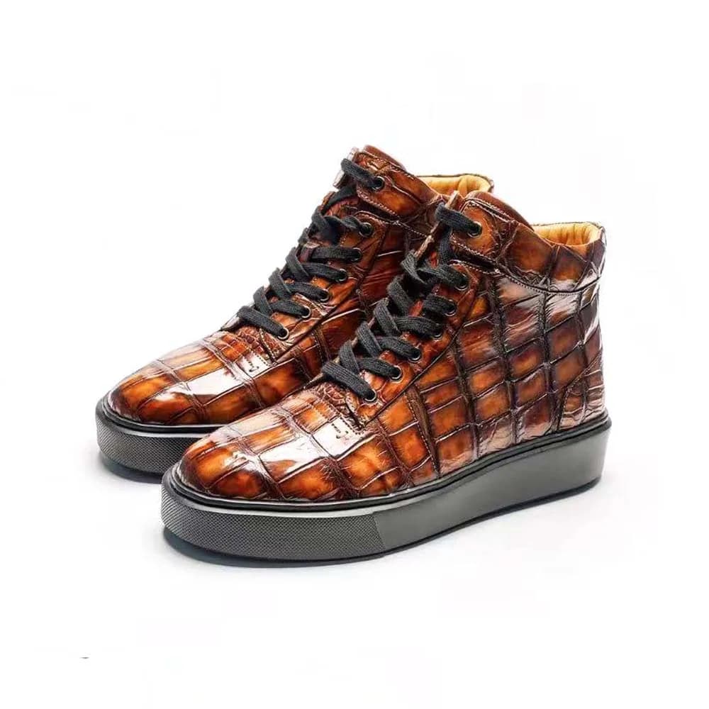 chue uomo stivali in coccodrillo scarpe da uomo colore pennello marrone