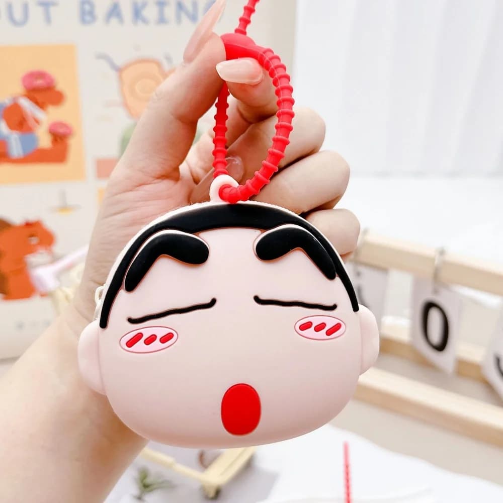 Cute Cartoon Crayon Shin-chan Silicone Coin Purse Portable Keychain Wallet Kawaii Zipper Storage Bag Girls Toys Gifts
