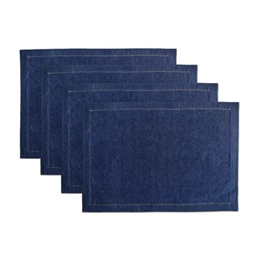 Tovagliette in Denim - Set di 4 Tovagliette in Tessuto Jeans - Tovagliette da Cucina Lavabili Blu in Cotone