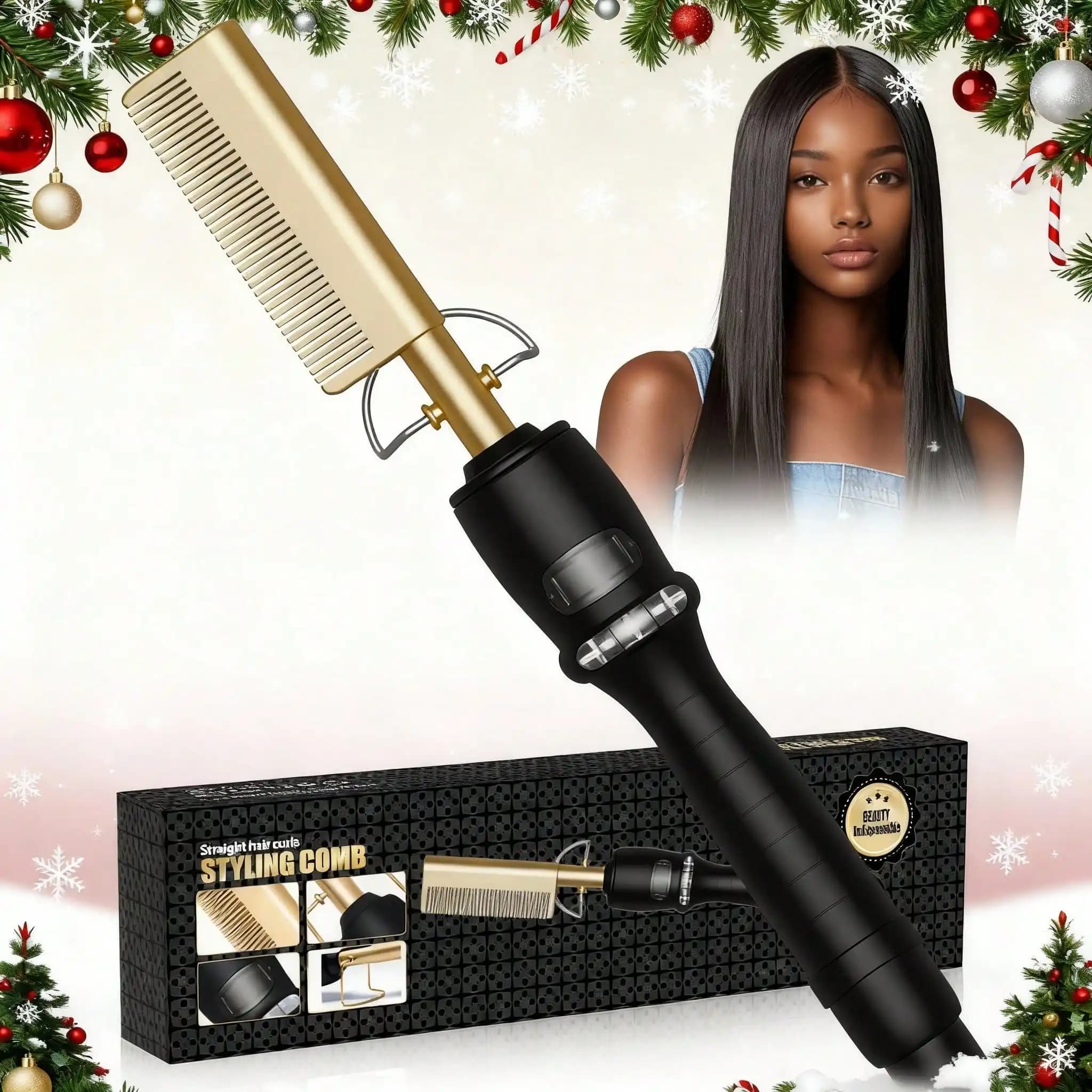 Piastra Lisciante e Arricciacapelli con Display Digitale, Pettine Professionale in Ceramica ad Alta Temperatura per Capelli Spessi, Ottimo Regalo per Uomini e Donne, Set Regalo Unico