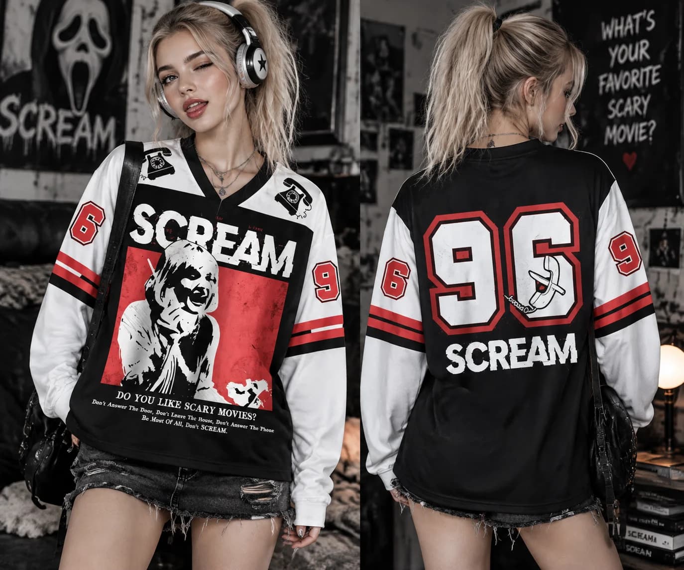 2026 New V‑neck Long Sleeved T‑shirt Sports Fashion 3D Printed Street gothic Horror Y2K Style Unisex Breathable Top
