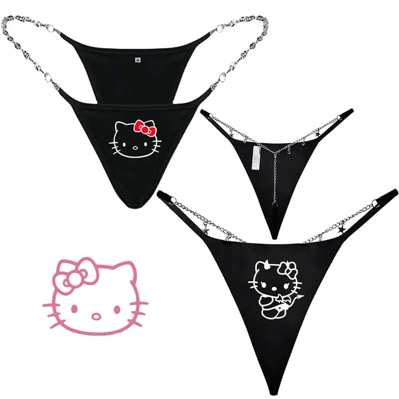 Hello Kitty Underwear Chain V Pants Sexy Black Panties Women Metal Thong Women Accessories Wholesale Home Performance Costume