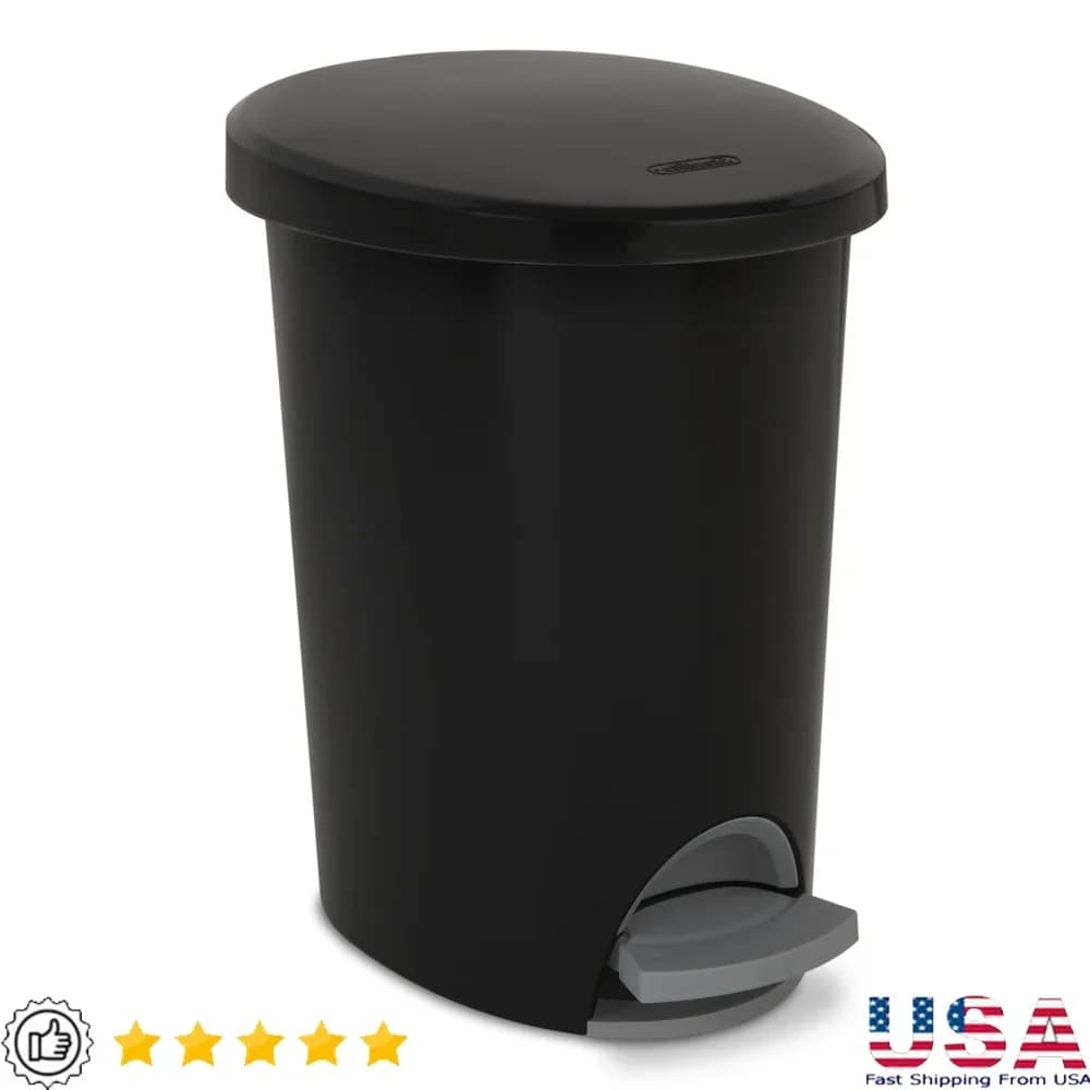 2,6 Gallon Free Hands Step-on Patrol Plastic Waste Basket Closed Spaces Internal Use Bathroom Kitchen Bedroom