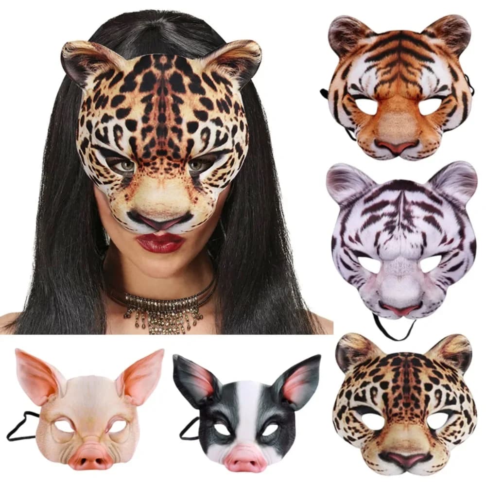 Maschera animale 3D Maschere da ballo in maschera di Halloween Tigre Maiale Mezza maschera Festa di carnevale Costume in maschera Puntelli