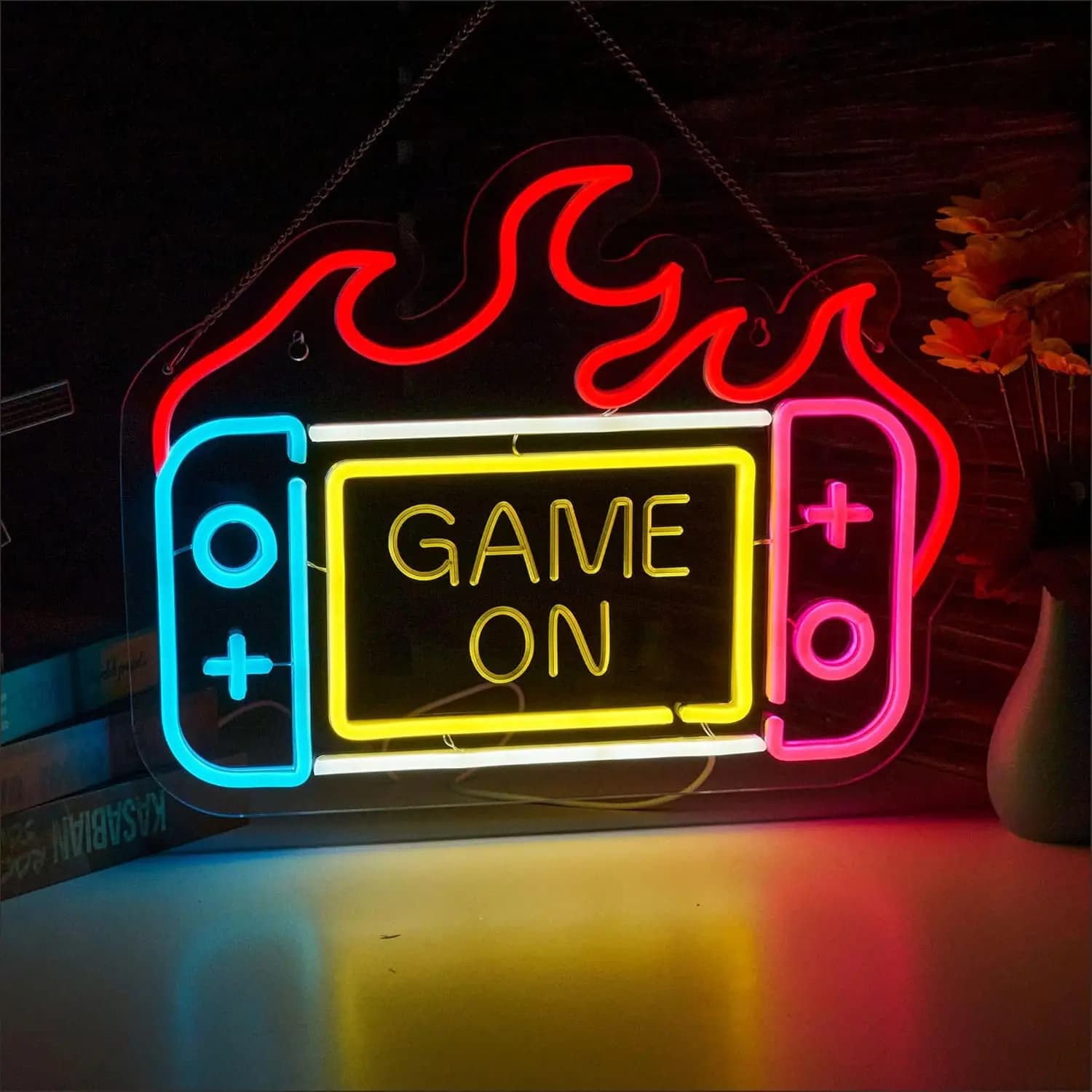 Insegna luminosa al neon Game On – Decorazione da parete USB dimmerabile per sala giochi, sala switch, camera dei bambini, man cave, regalo di compleanno