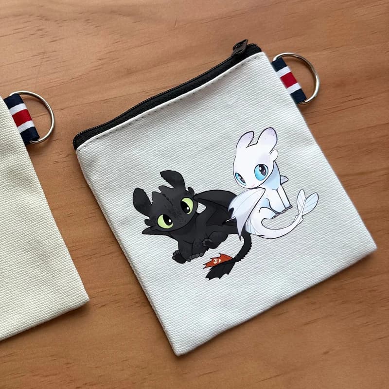 Mini Borsa Portamonete in Tela con Luci Notturne Senza Denti Light Fury, Portamonete con Cerniera, Simpatico Porta Auricolari e Chiavi a Cartone Animato, Piccolo Portafoglio per Bambini e Bambine
