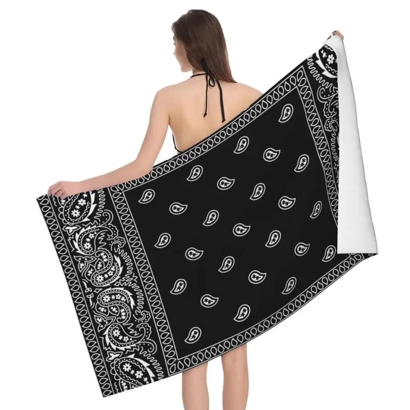 Asciugamani da spiaggia colorati Paisley neri Asciugamano da bagno per doccia Sauna Viaggio Asciugamano assorbente in microfibra ad asciugatura rapida per il nuoto sportivo in palestra