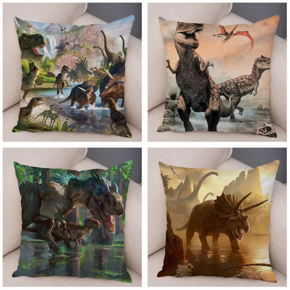 Fodera per cuscino con dinosauro giurassico con stampa corta in peluche, decorazione per divano del soggiorno, fodera per cuscino decorativa