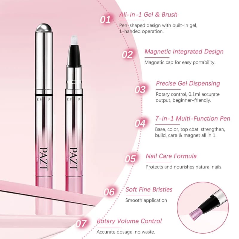 Penna magnetica 7-in-1 rosa a forma di gatto per la cura delle unghie, penna per gel polish, penna per manicure facile, strumento per la cura delle unghie
