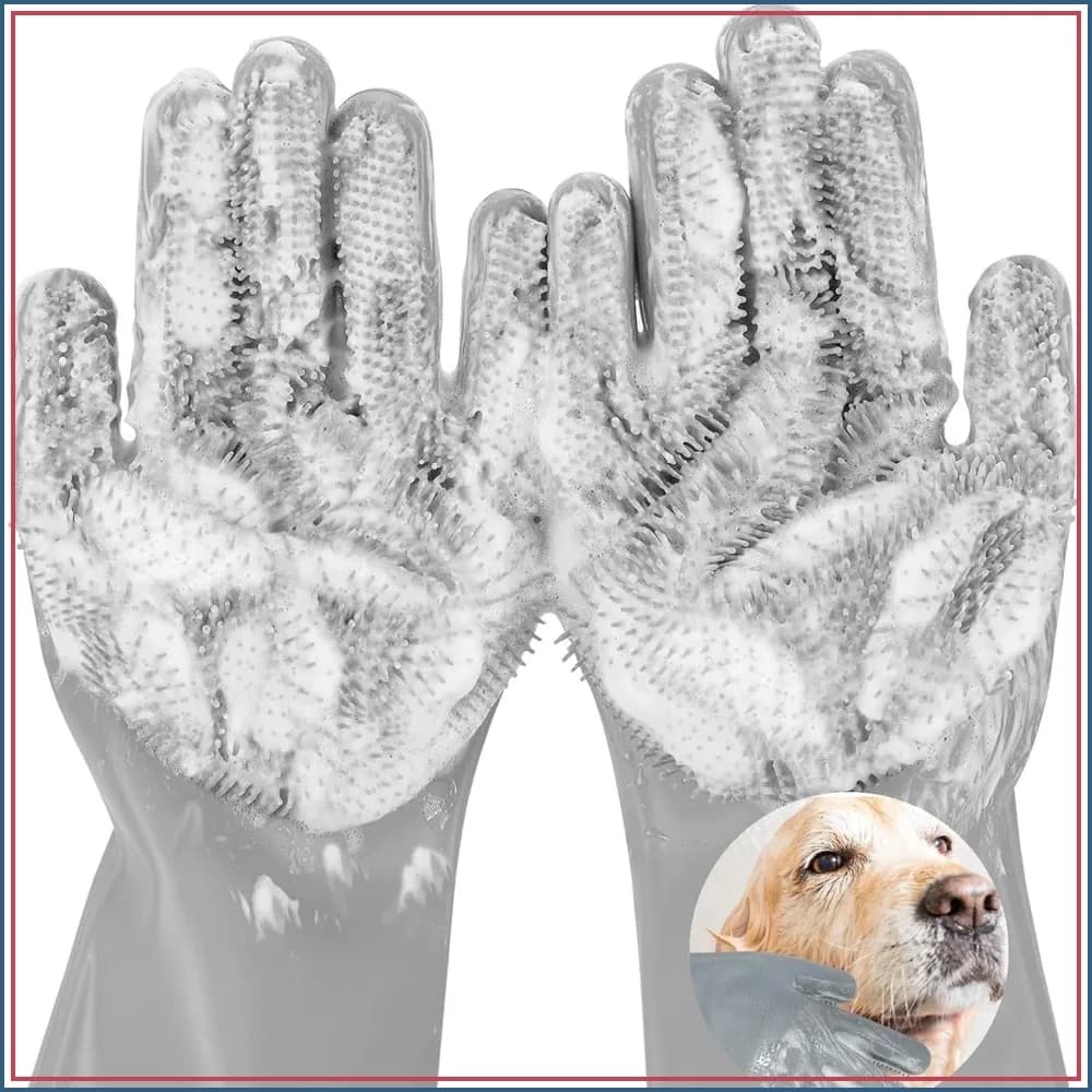 5-Finger Silicone Pet Grooming Gloves, Dog Bath Scrubber with High-Density Teeth, Reusable Deshedding Massage Gloves for Dogs & Cats (Grey)