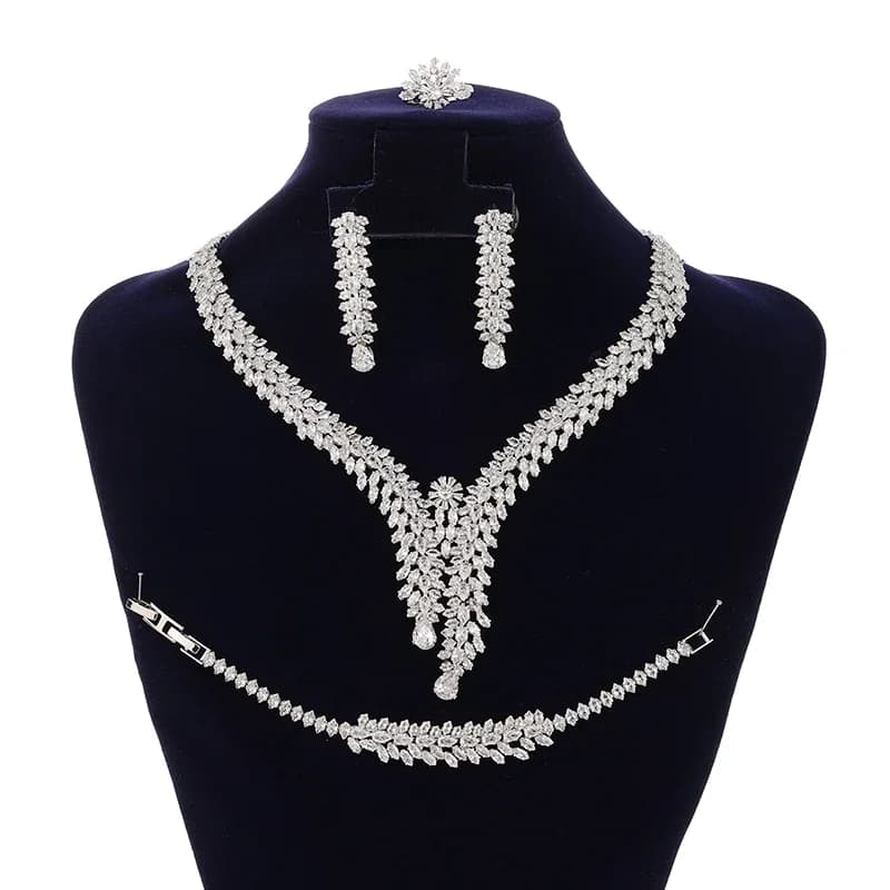 Set di gioielli HADIYANA Collana da sposa per festa di nozze Bracciale Anello Orecchini Pietre di zirconi di lusso BN8151 Regalo di compleanno