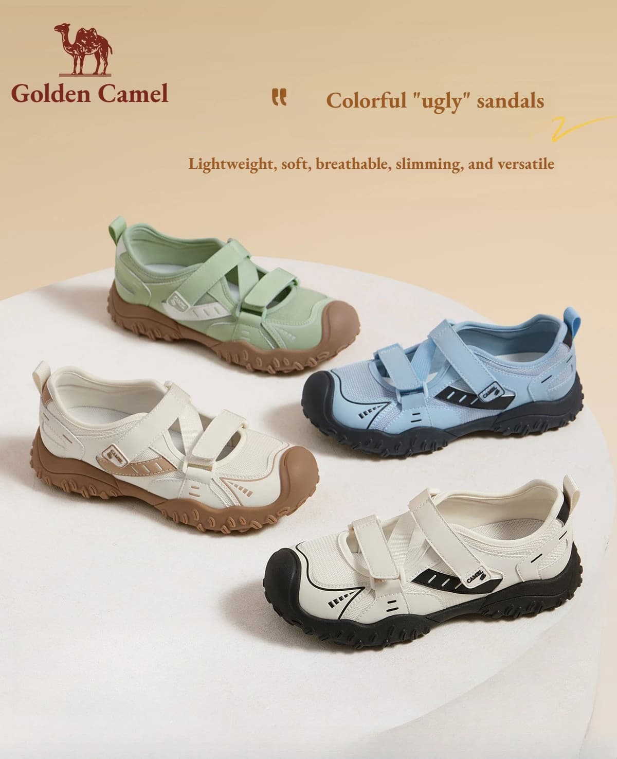 Sandali Donna Golden Camel Estivi 2026: Scarpe Casual da Trekking e Spiaggia con Suola Morbida e Leggera, Stile Mary Jane