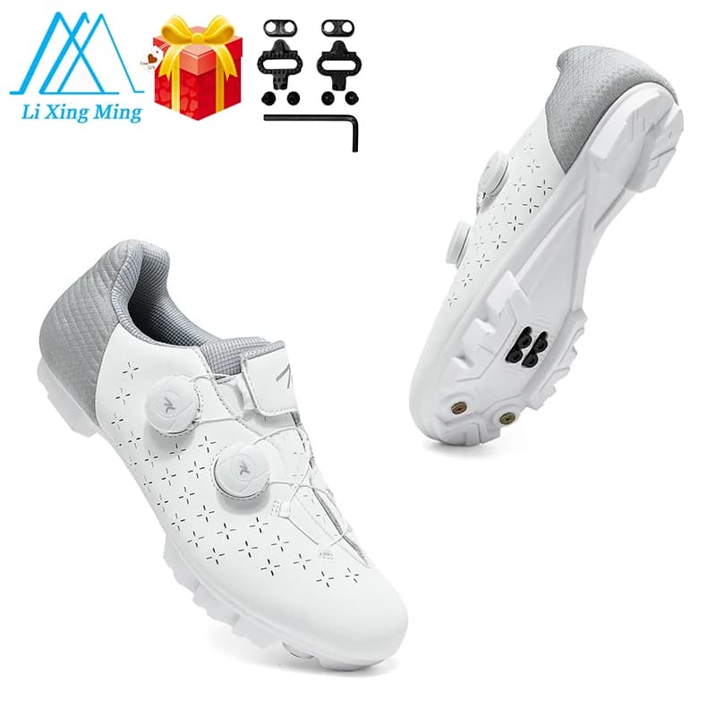 Nuove Scarpe da Ciclismo MTB in Pelle Bianca con Chiusura Automatica per Uomo e Donna, Scarpe da Bicicletta da Montagna e Trail, Taglie Grandi 37-48 #
