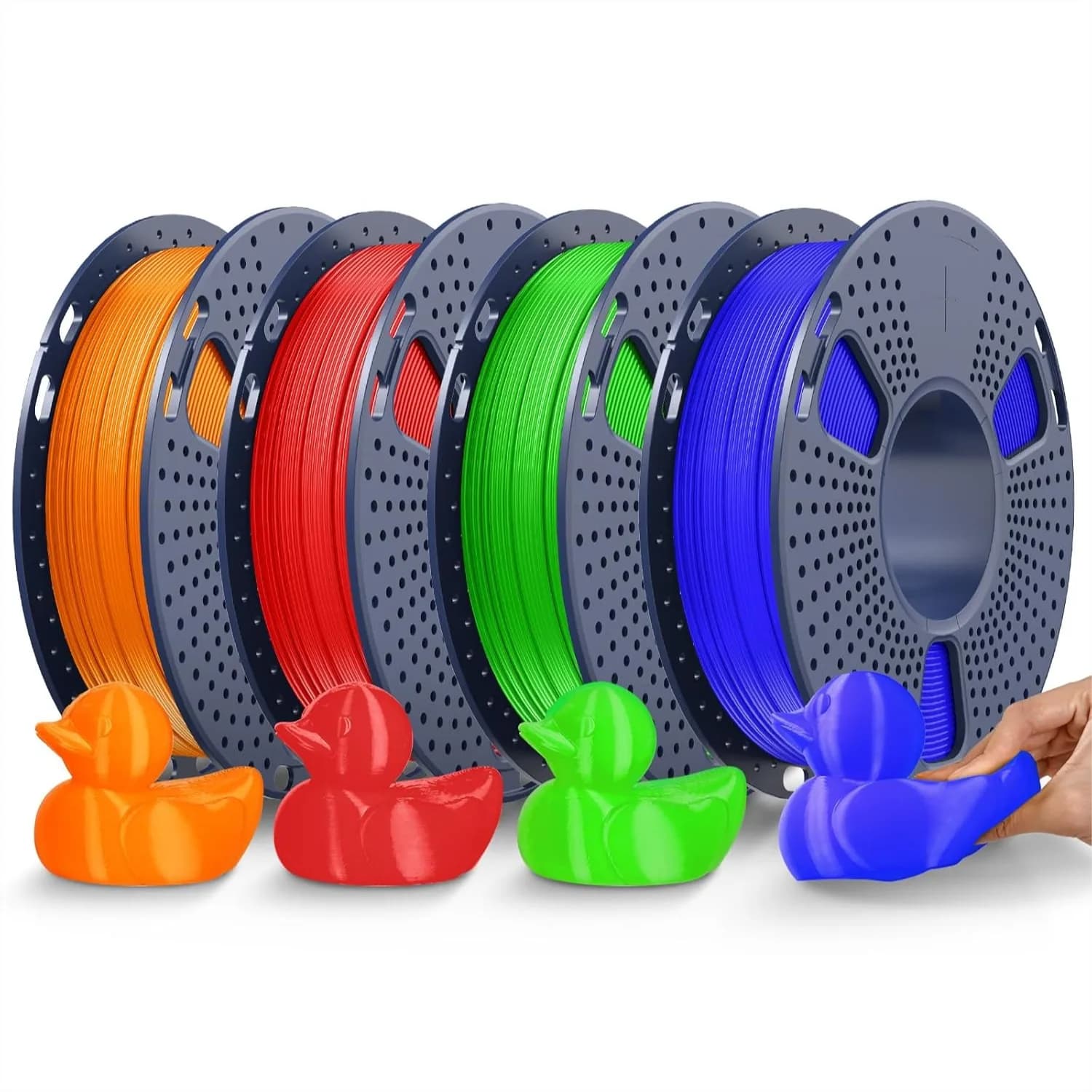 Set di Filamenti TPU per Stampante 3D, Filamento Flessibile Morbido 95A 1.75mm, 4 Bobine 1kg Totali, Verde+Arancione+Rosso+Blu