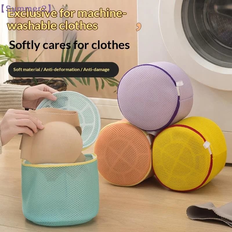 【Xia2】Reusable Mesh Laundry Bag With Anti Deformation Cylindrical Zipper Laundry Bag For Underwear Bras Washing Machine Use{S}