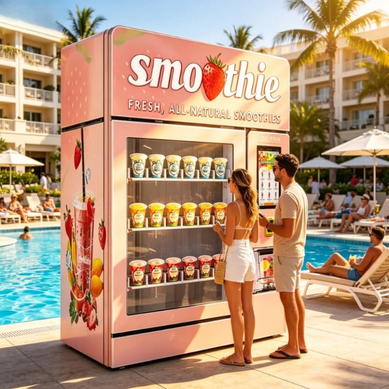 Customized Professional Supplier 24H Semi-automatic Frozen Fruit Smoothie Blender & Vending Machine for Commercial Scenarios