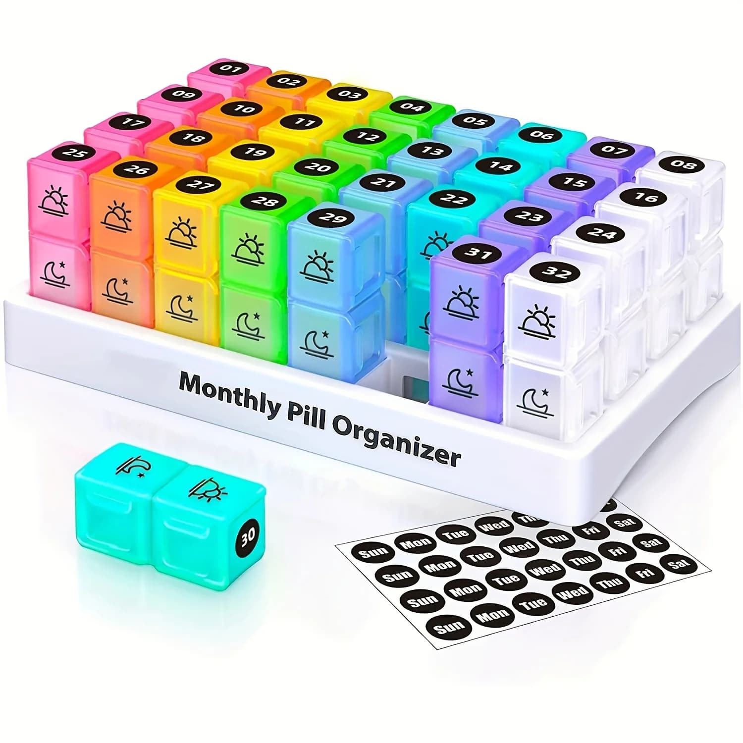 Monthly pill holder 2 times a day, 31 days AM PM pills, 1 month AM PM pills to contain vitamins, supplements