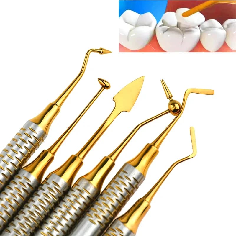 6 pz/kit Dentale Resina Composita Spatola di Riempimento 18.5 centimetri di Riempimento Della Resina Strumenti di Riparazione Strumento Titanio Placcato Testa Strumento Orale