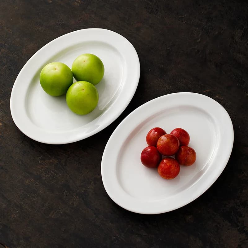 Wide Edge Oval White Ceramic Platter 9.4in, Ideal for Seafood Arrangement, Dried Dishes, Fruits and Assorted Snacks Placement