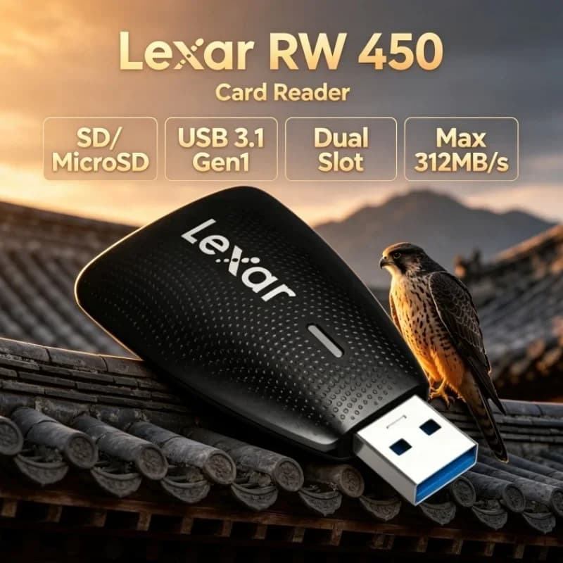 Lexar RW450 USB 3.1 Card Reader Dual Slot UHS-II SD MicroSD TF Card Adapter 312MB/s for Drone Action Camera Memory Card