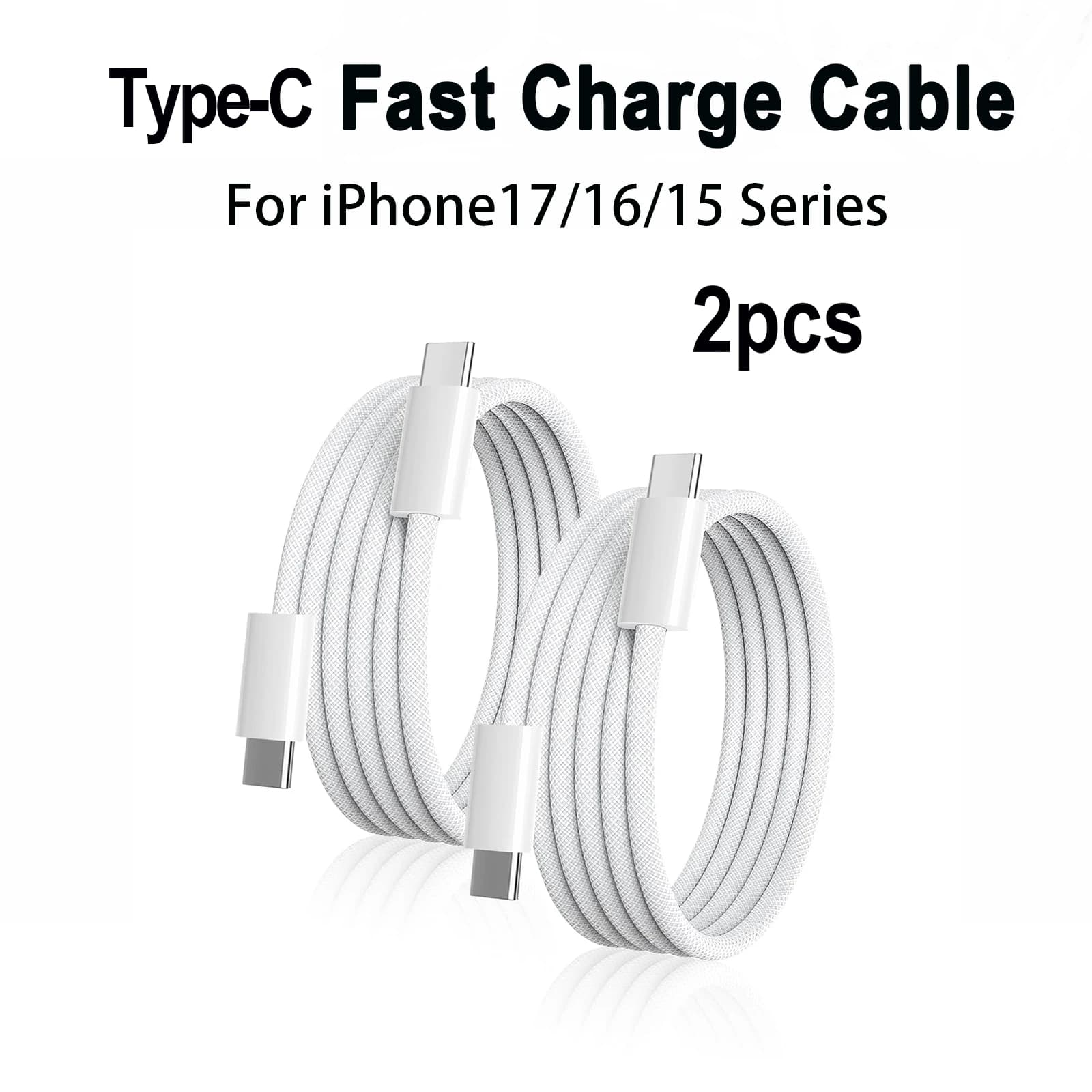 2pcs Type C Fast Charging Braided Cable for IPhone16/15 Pro Max, iPad Pro, Macbook Air Max PD60W, Android and Other USB-C Device