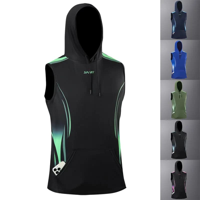Gilet sportivo da uomo ad asciugatura rapida con cappuccio Hip-Hop estivo in seta di ghiaccio traspirante senza maniche da corsa palestra allenamento top streetwear ​ Top alla moda