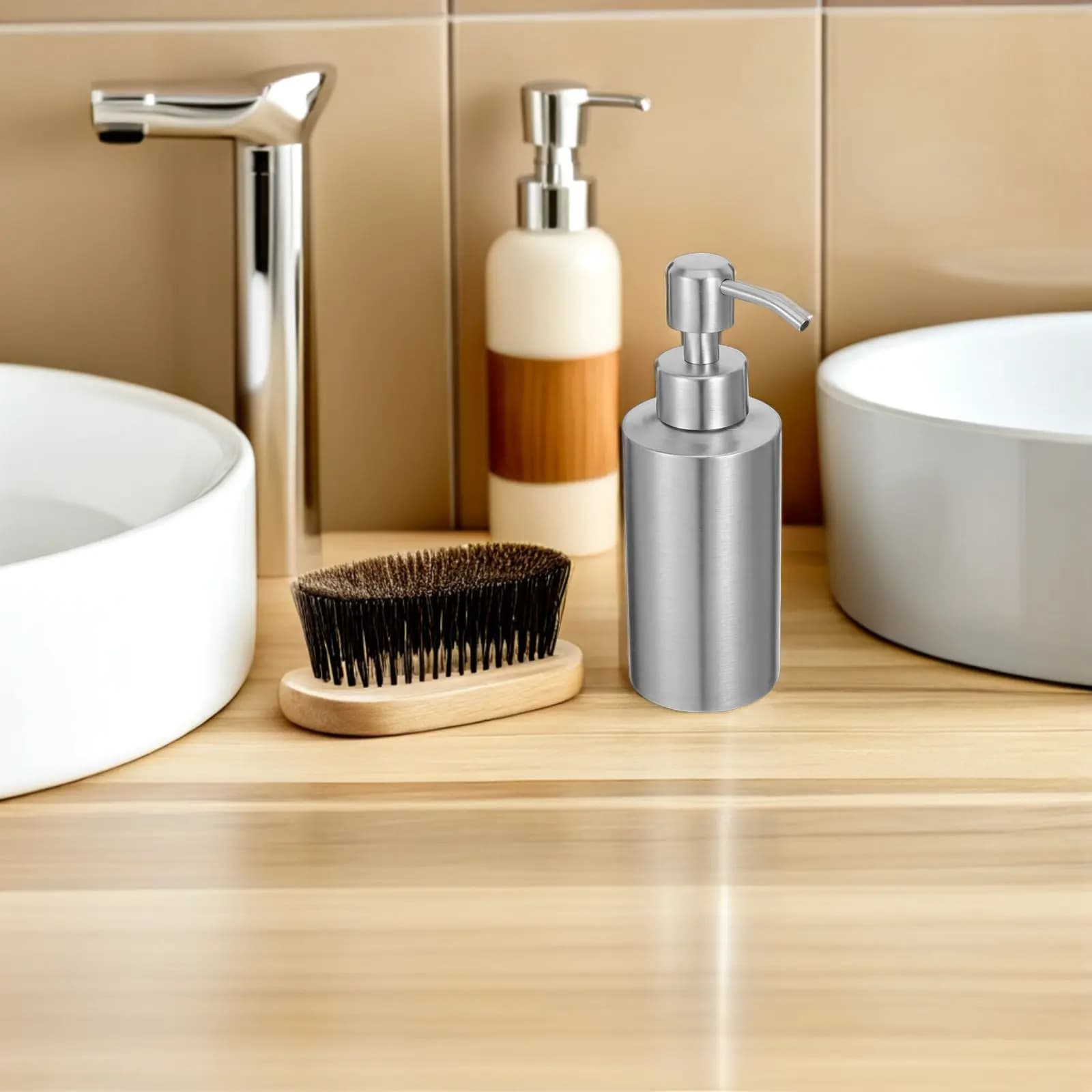 1Pcs Stainless Steel Lotion Dispenser 250Ml Cylindrical Soap Bottle Rust Proof Smooth Surface Modern Bathroom Home Bar Accessory