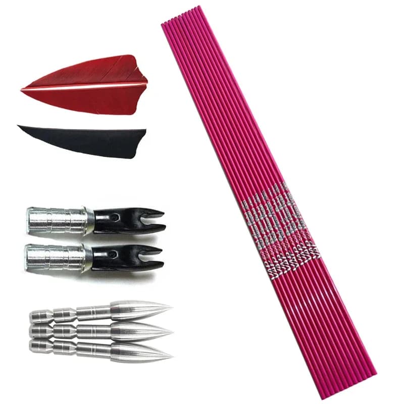 12 Frecce in Carbonio Puro Spine600 800 con Piume di Tacchino da 3 Pollici per Arco Ricurvo, Longbow, Caccia e Accessori Fai-da-Te