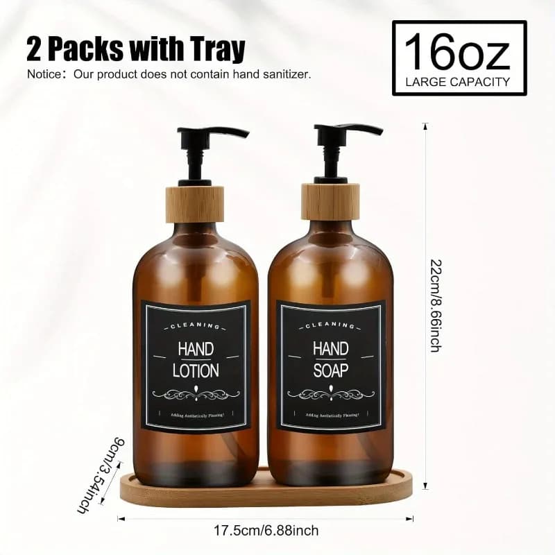 Set di 1 Dispenser per Sapone in Vetro Ambrato da 16oz con Pompa Antiruggine, Bottiglia Rotonda Stile Boston