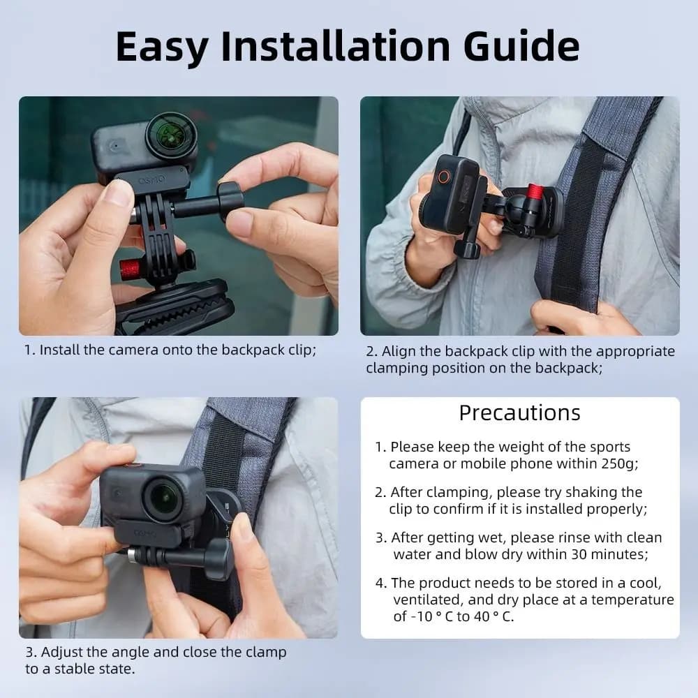 Magnetic Action Camera Backpack Clip Clamp for DJI Osmo Nano/360/Pocket3/Insta360 Ace Pro