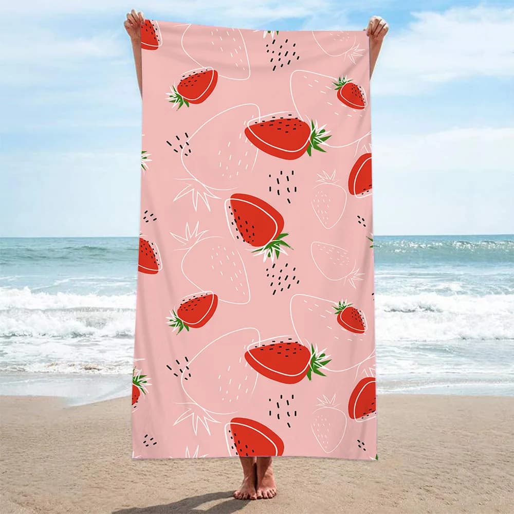 Carino telo mare con stampa fragole rosa, in microfibra, morbido, ad asciugatura rapida, per bagno, piscina, viaggi, campeggio, estate