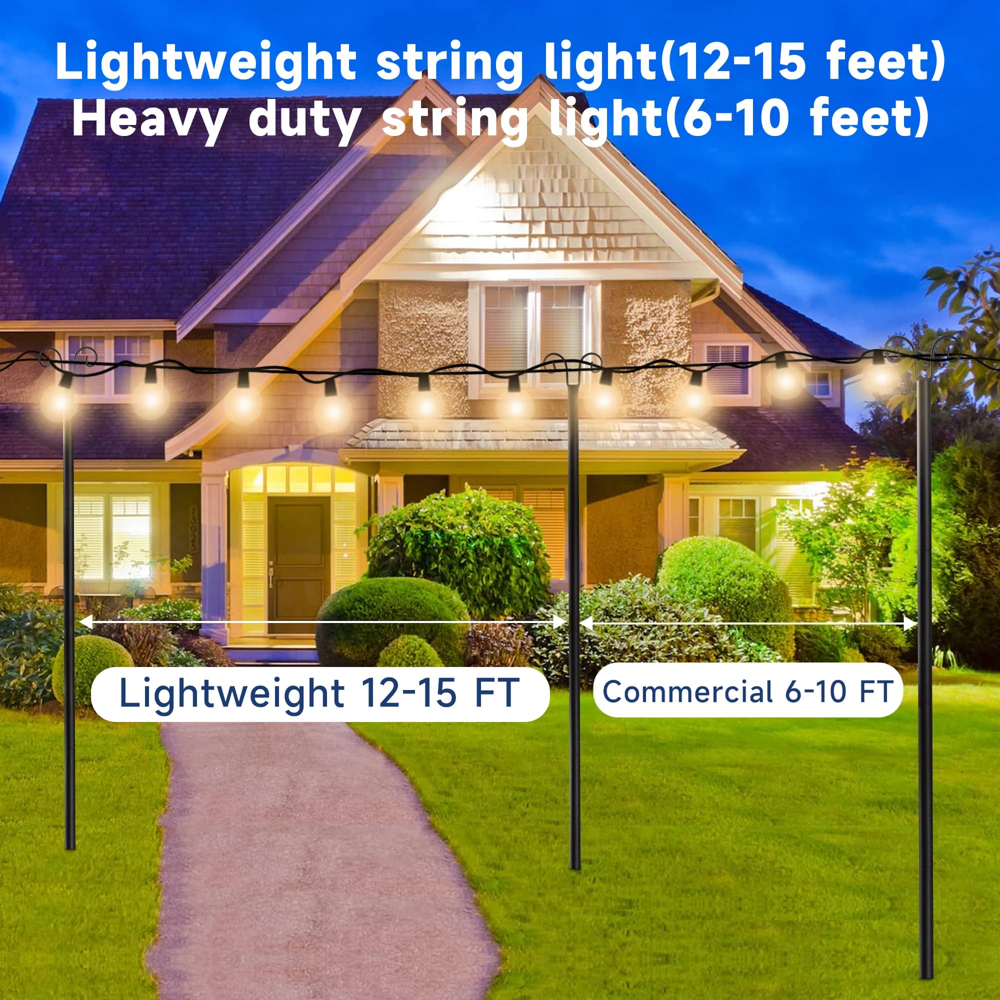 1pcs 10ft Metal Pole with Fork for Outdoor String Lights Pole Perfect for Gardens Patios Weddings, Backyards Decks & Parties