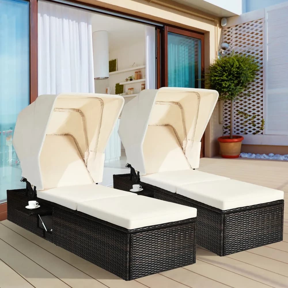 2-piece rattan upholstered lounge chair with adjustable patio cutter
