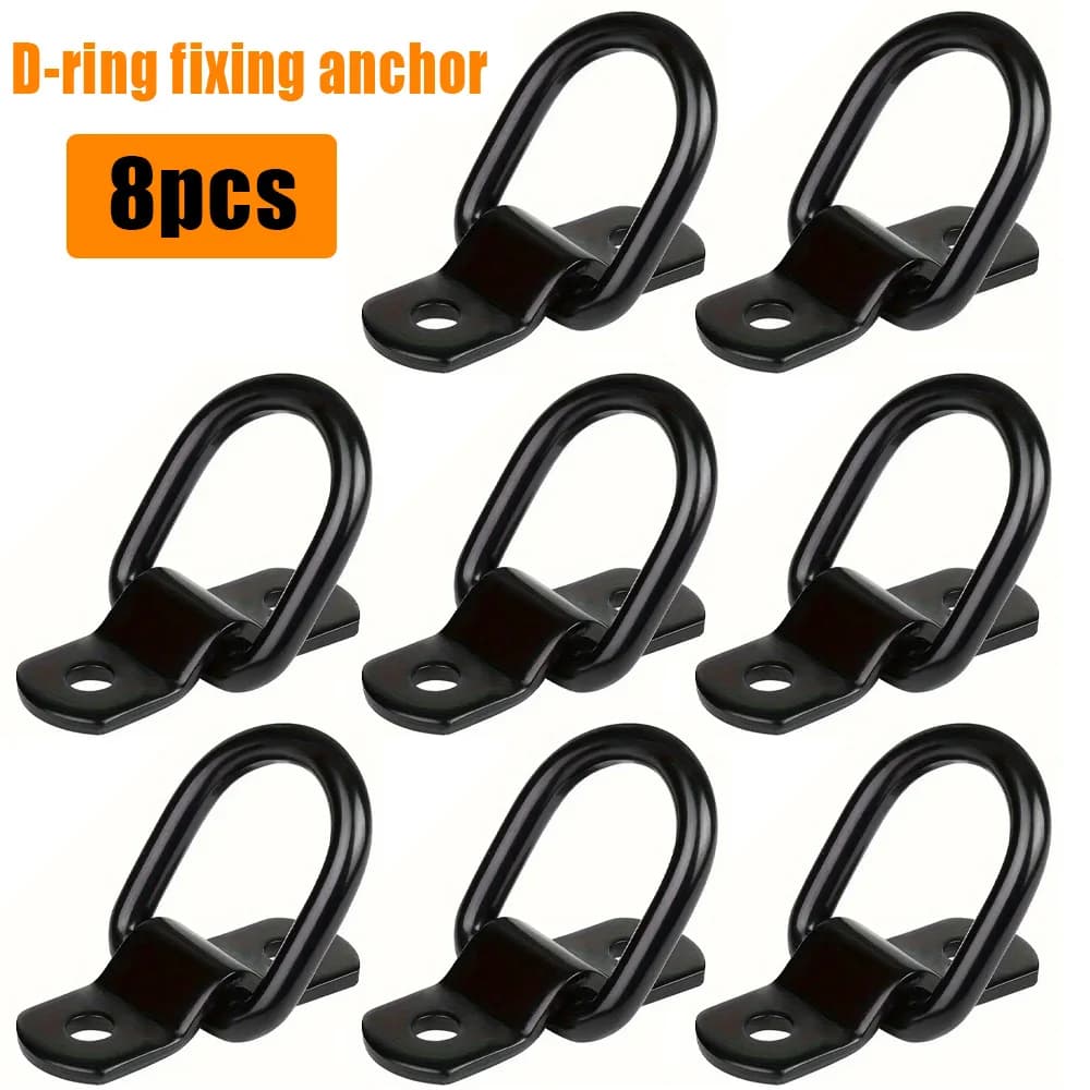 8-Piece Black D-Ring Fixing Anchor Set, Multi-Purpose Fixing Rings, Suitable for Cargo Control and Surface Mounting.
