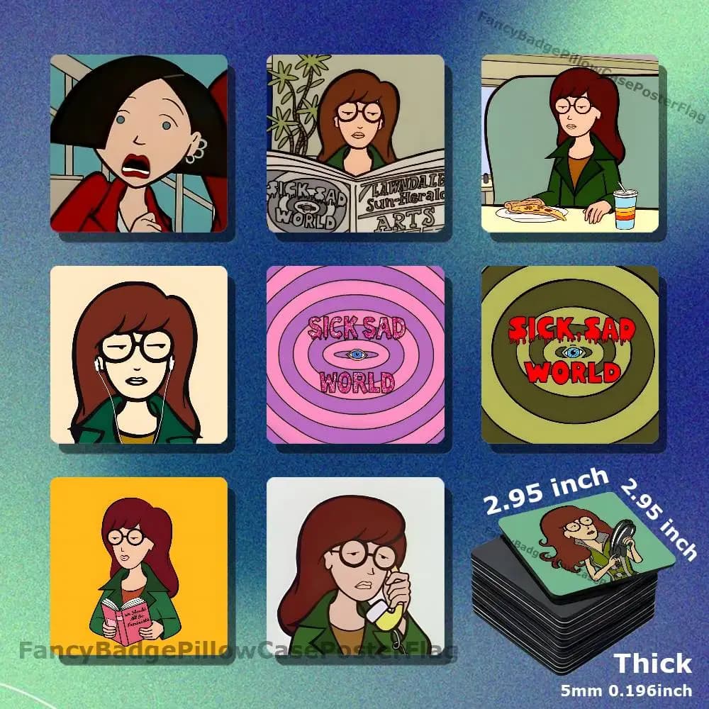 D-Daria Sick Sad World Acrylic Refrigerator Magnets Square Tiles with Magnetic Sheets for Home Decoration