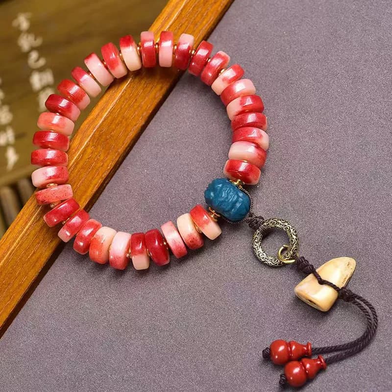 Natural Half-Blood Bone Bead Single Circle Tibetan Style Gourd'S Eye Agate Accessory Bracelet