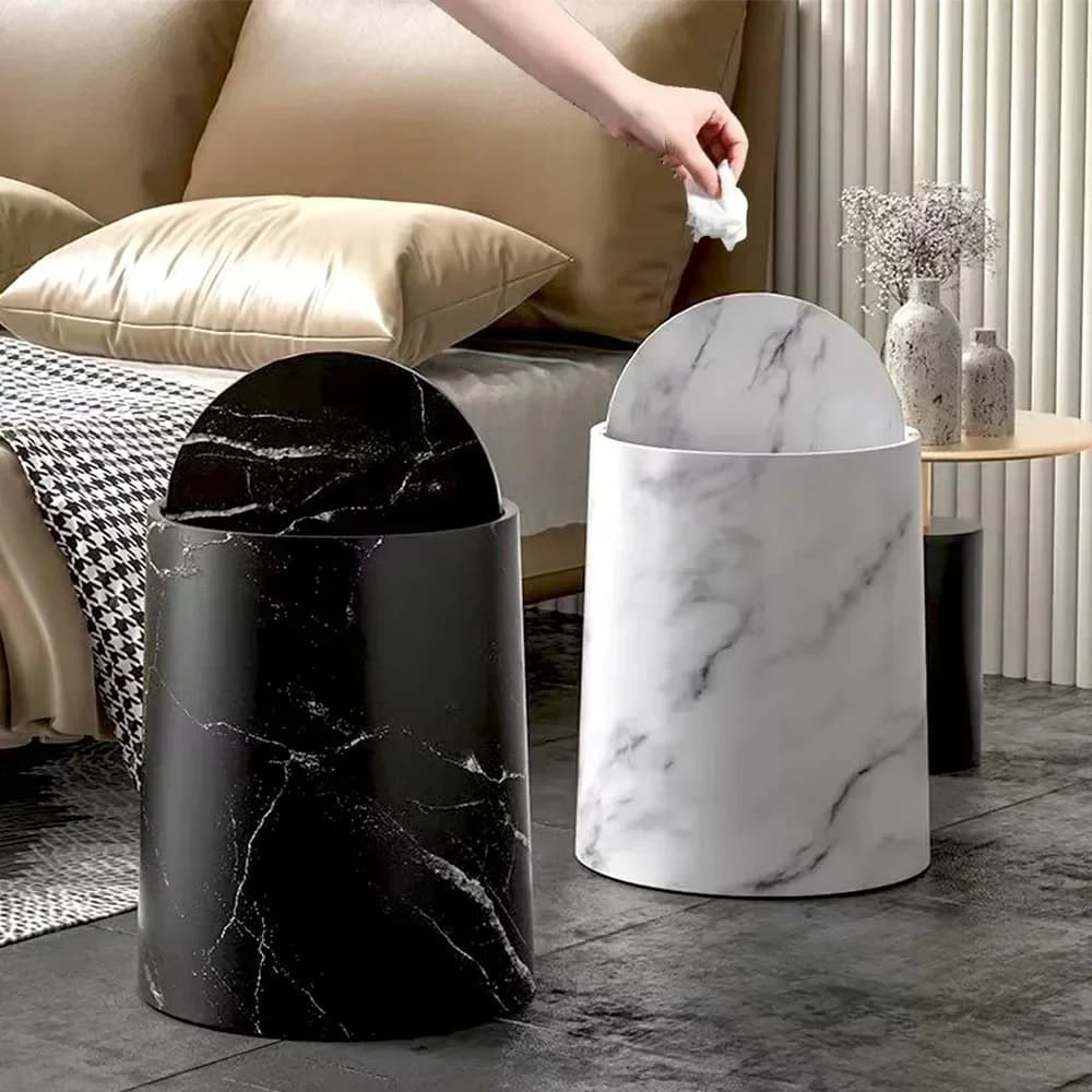 Cestino per rifiuti in marmo nordico BeauNook, pattumiera con coperchio e secchio interno, pattumiera per bagno, ufficio, camera da letto, cestino per carta