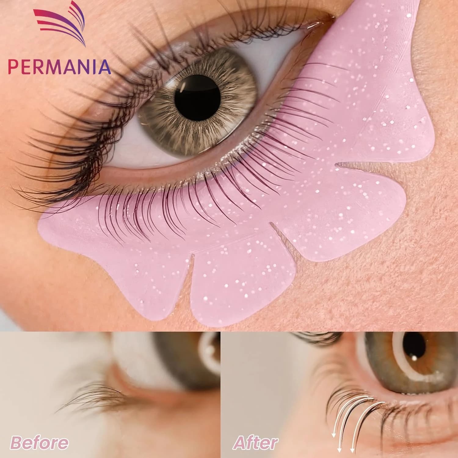 PERMANY 1 Shield Paio Glitterati a Butterfly for Permanent Eyelashes, Pad for Lifting 3D Eyelashes, Accessories for Extension Eyelashes, Tool for Makeup