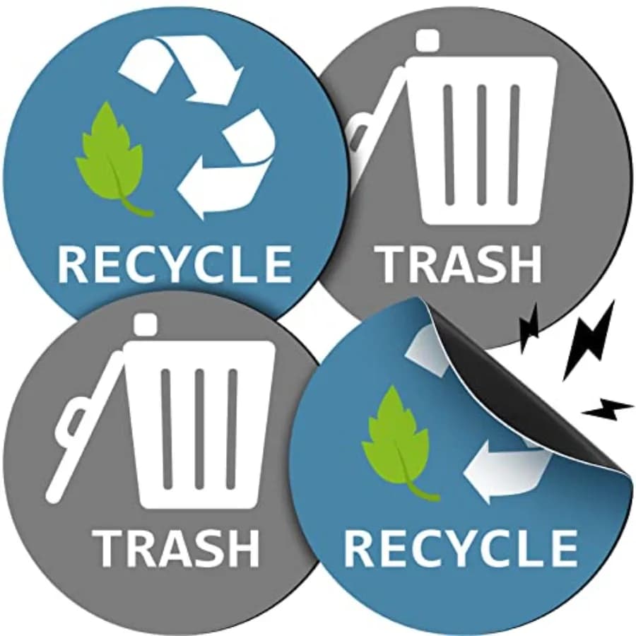 8 Pcs Recycle and Trash Magnets for Kitchen Cans and Recycling Bins 3 Inches Circle Trash and Recycle Magnet for Garbage Can Lo