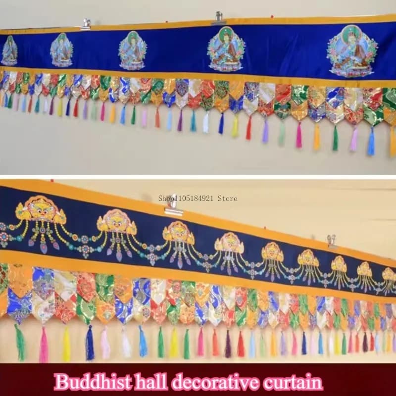 Two-row curtains with pointed corners, 5M, with Padmasambhava Master/Kong Kim/Lion head, for decoration of domestic temples and Buddhist rooms, wall mantovana